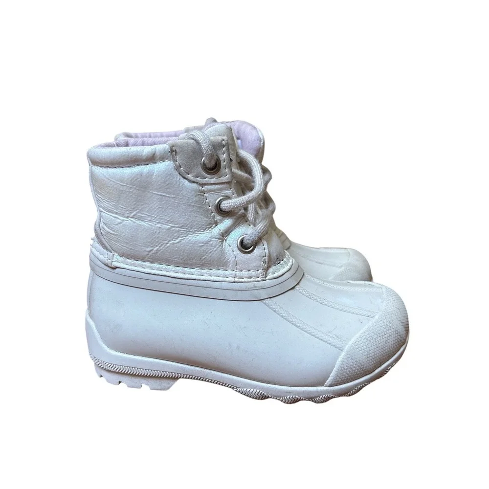 Sperry Saltwater Duck Boots Kids White Shimmer Waterproof Rain Boots SIZE 7M